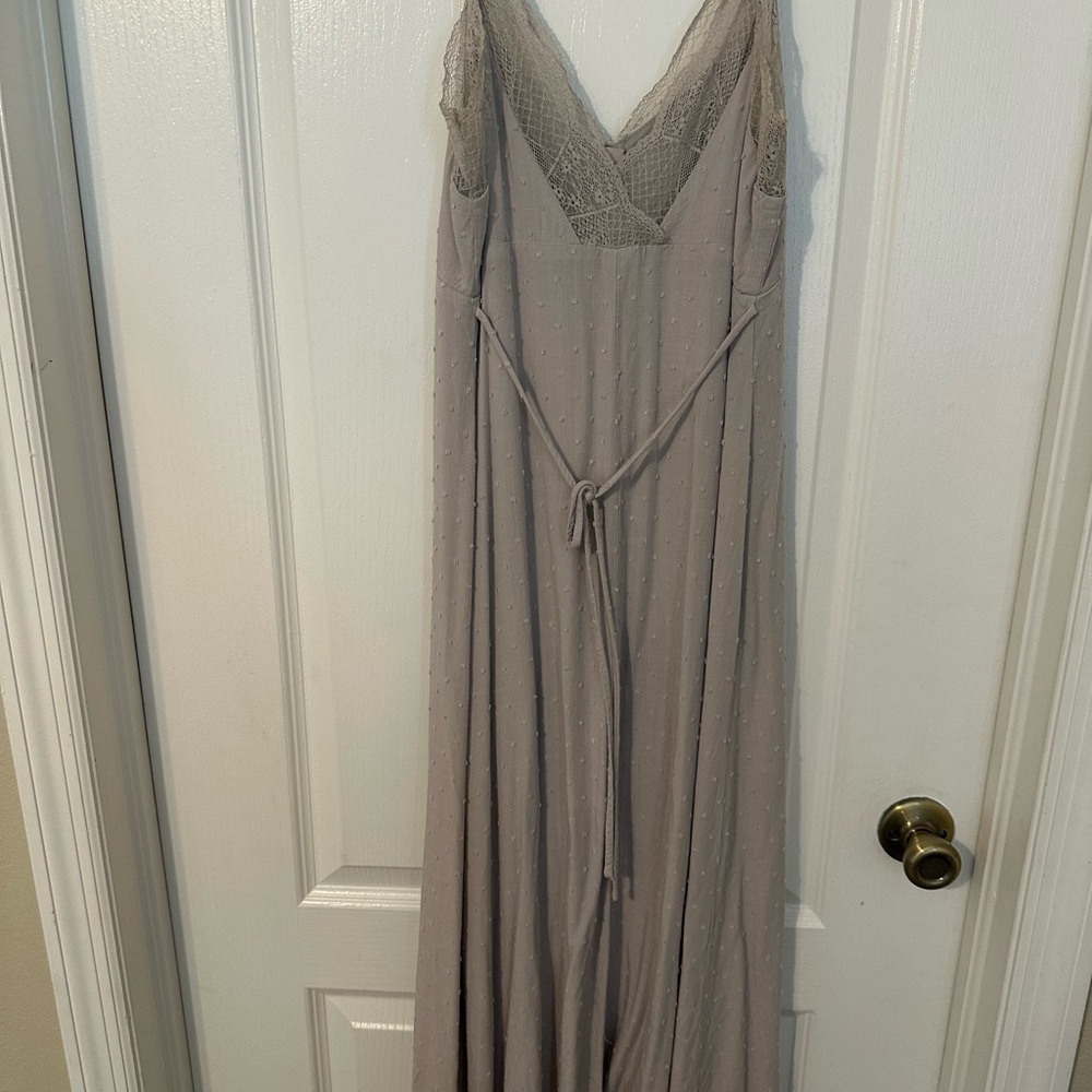 Lovestitch Lace Trim Maxi Dress Gray Swiss Dot Button Front - Picture 3 of 6